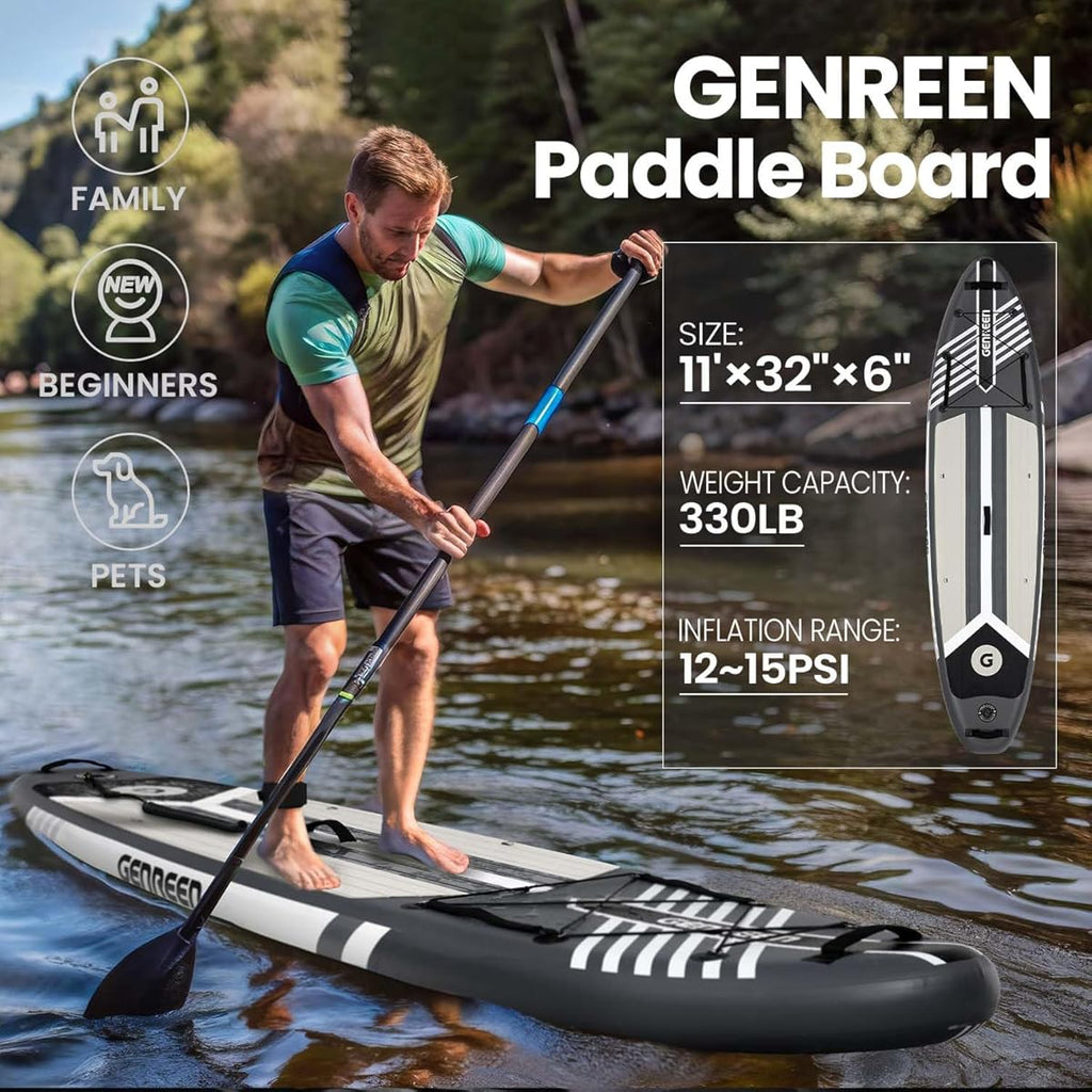 GENREEN felfújható SUP deszka 335×81×15 cm – szürke paddle board