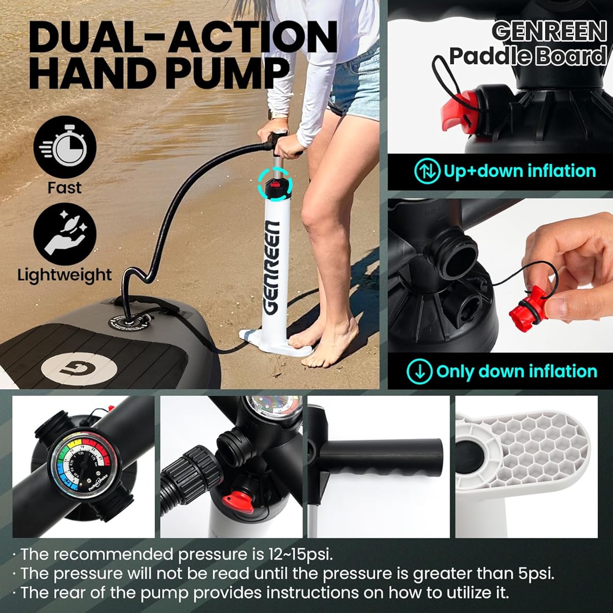 GENREEN felfújható SUP deszka 335×81×15 cm – szürke paddle board