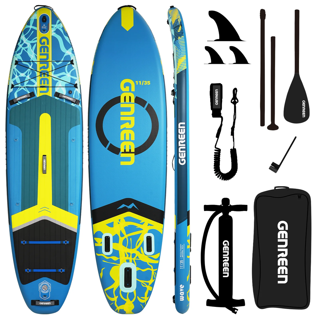 GENREEN felfújható SUP deszka 335×89×15 cm –kék/sárga paddle board