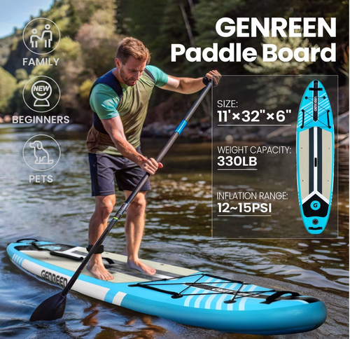 GENREEN felfújható SUP deszka 335×81×15 cm – kék paddle board