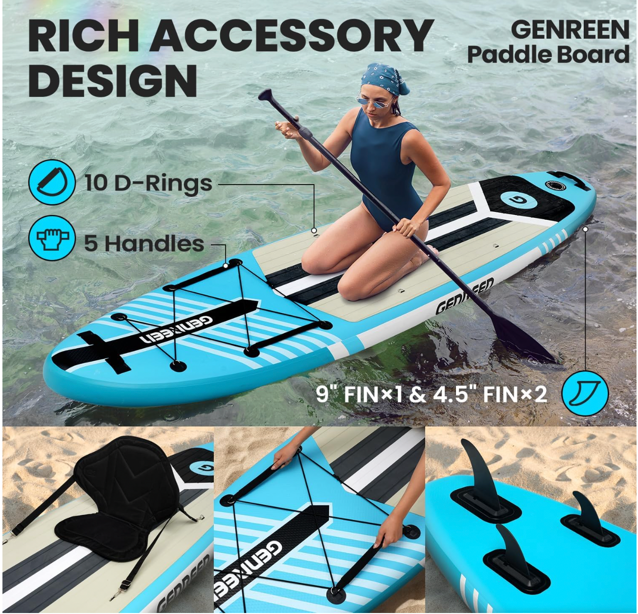 GENREEN felfújható SUP deszka 335×81×15 cm – kék paddle board