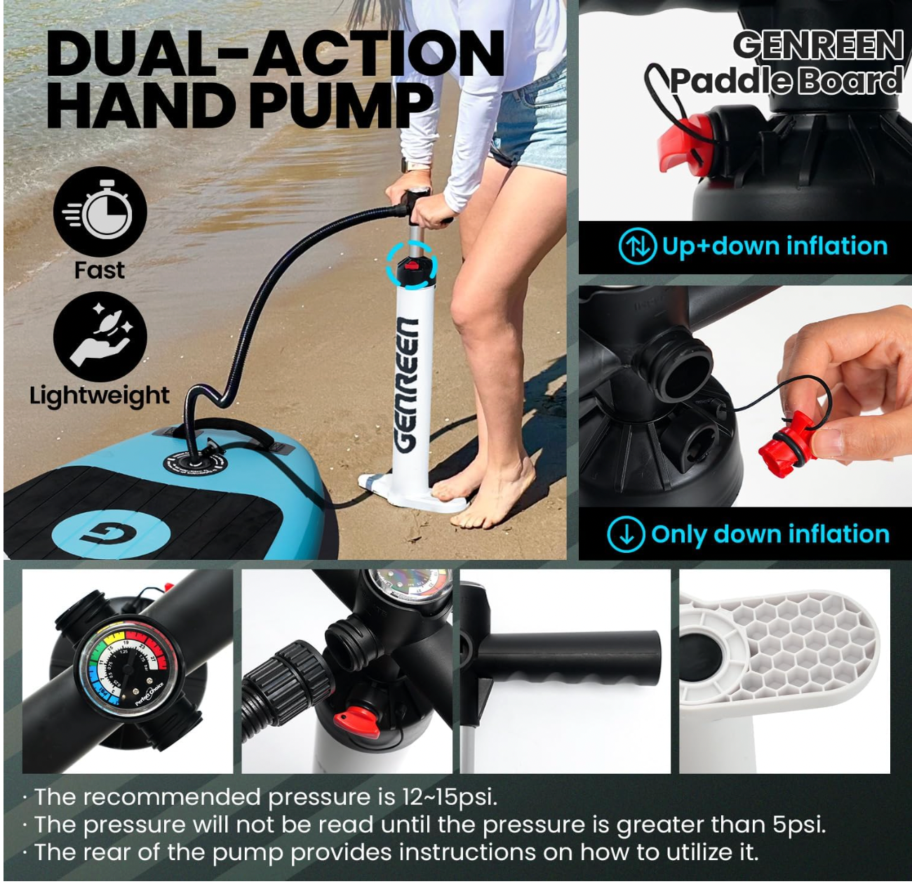 GENREEN felfújható SUP deszka 335×81×15 cm – kék paddle board